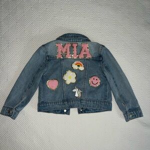 Levi's Blue Jean Jacket with Pink and White Patches